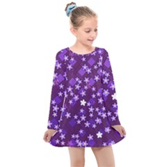 Textile Cross Pattern Square Kids  Long Sleeve Dress