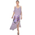 Happy Easter, Easter Egg With Flowers In Soft Violet Colors Maxi Chiffon Cover Up Dress View1