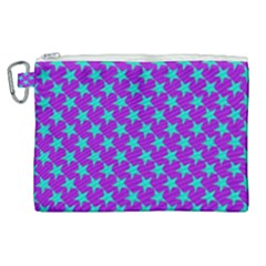 Turquoise Stars Pattern On Purple Canvas Cosmetic Bag (xl) by BrightVibesDesign