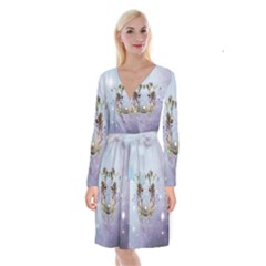 Easter Egg With Flowers Long Sleeve Velvet Front Wrap Dress