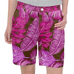 Tropical Pink Leaves Pocket Shorts