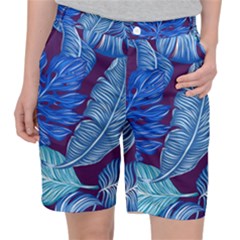Tropical Blue Leaves Pocket Shorts