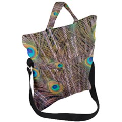 Pen Peacock Wheel Plumage Colorful Fold Over Handle Tote Bag