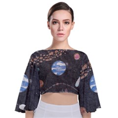 Space Tie Back Butterfly Sleeve Chiffon Top by okhismakingart