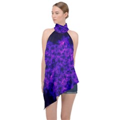 Queen Annes Lace In Blue And Purple Halter Asymmetric Satin Top by okhismakingart