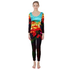 Neon Cone Flower Long Sleeve Catsuit