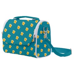 Toast With Cheese Pattern Turquoise Green Background Retro Funny Food Satchel Shoulder Bag