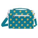 Toast With Cheese Pattern Turquoise Green Background Retro funny food Satchel Shoulder Bag View3