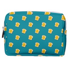 Toast With Cheese Pattern Turquoise Green Background Retro Funny Food Make Up Pouch (medium) by genx