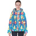 Cute food characters clipart            Women s Hooded Puffer Jacket View1