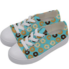 Donuts Pattern With Bites Bright Pastel Blue And Brown Kids  Low Top Canvas Sneakers