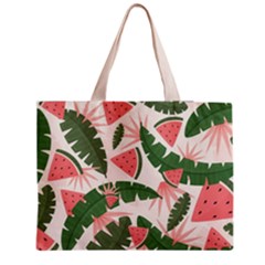 Tropical Watermelon Leaves Pink And Green Jungle Leaves Retro Hawaiian Style Medium Tote Bag by genx