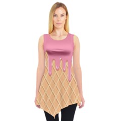 Ice Cream Pink Melting Background With Beige Cone Sleeveless Tunic by genx