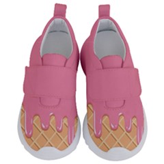 Ice Cream Pink Melting Background With Beige Cone Kids  Velcro No Lace Shoes by genx