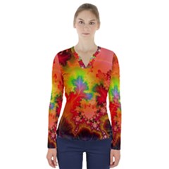 Background Abstract Color Form V-neck Long Sleeve Top