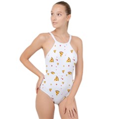 Pizza Pattern Pepperoni Cheese Funny Slices High Neck One Piece Swimsuit by genx