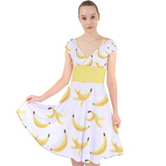 Yellow Banana And Peels Pattern With Polygon Retro Style Cap Sleeve Front Wrap Midi Dress by genx