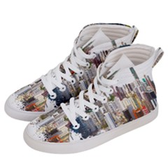 Hong Kong Skyline Watercolor Painting Poster Men s Hi-top Skate Sneakers