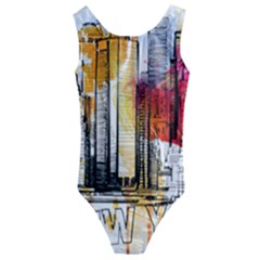 New York City Skyline Vector Illustration Kids  Cut-out Back One Piece Swimsuit