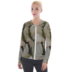 White Pointsettia Velour Zip Up Jacket