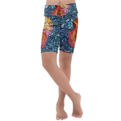 Pattern Rose Yellow Background Kids  Lightweight Velour Cropped Yoga Leggings