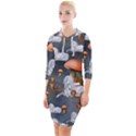 Cute Little Fairy With Unicorn, Pattern Design Quarter Sleeve Hood Bodycon Dress View1