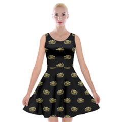 Dragon Head Motif Pattern Design Velvet Skater Dress