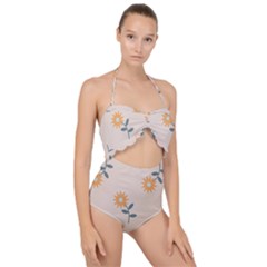 Flowers Continuous Pattern Nature Scallop Top Cut Out Swimsuit by HermanTelo
