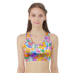 Floral Paisley Background Flower Yellow Sports Bra With Border by HermanTelo