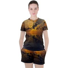 Sunset Reflection Birds Clouds Sky Women s Tee And Shorts Set