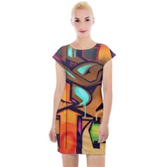 Graffiti Mural Street Art Wall Art Cap Sleeve Bodycon Dress