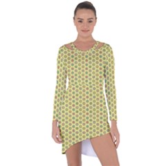 Hexagonal Pattern Unidirectional Yellow Asymmetric Cut-out Shift Dress