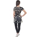 Background Abstract Beige Black Puff Sleeve Tunic Top View2