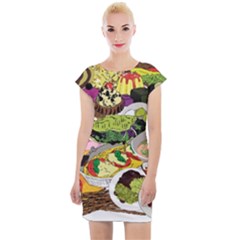 Eat Food Background Art Color Cap Sleeve Bodycon Dress by Pakrebo