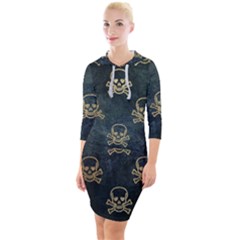 Golden Glitter Skeleton Gothic Quarter Sleeve Hood Bodycon Dress by HermanTelo