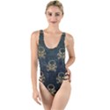 Golden Glitter Skeleton Gothic High Leg Strappy Swimsuit View1