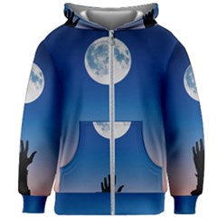 Moon Sky Blue Hand Arm Night Kids  Zipper Hoodie Without Drawstring by HermanTelo