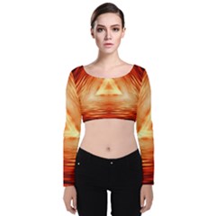 Abstract Orange Triangle Velvet Long Sleeve Crop Top