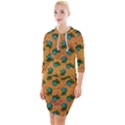 Orange Denim And Roses Quarter Sleeve Hood Bodycon Dress View1