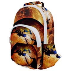 Earth Globe Water Fire Flame Rounded Multi Pocket Backpack by HermanTelo