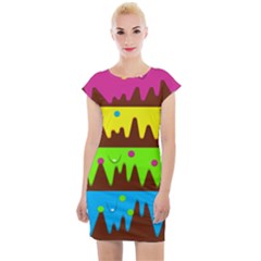 Illustration Abstract Graphic Rainbow Cap Sleeve Bodycon Dress by HermanTelo