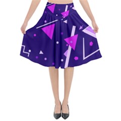 Purple Blue Geometric Pattern Flared Midi Skirt