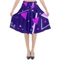 Purple Blue Geometric Pattern Flared Midi Skirt View1