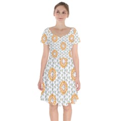 Stamping Pattern Yellow Short Sleeve Bardot Dress by HermanTelo