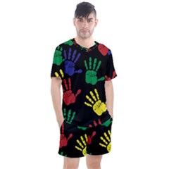 Handprints Hand Print Colourful Men s Mesh Tee And Shorts Set