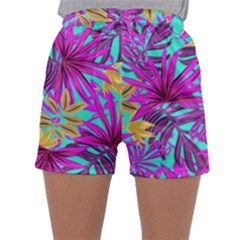 Tropical Greens Pink Leaves Sleepwear Shorts by HermanTelo