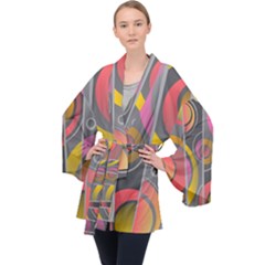 Abstract Colorful Background Grey Velvet Kimono Robe