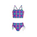 Groovy Blue Pink Yellow Square Pattern Girls  Tankini Swimsuit View1