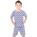 Kawaii Dougnut Blue Pattern Kids  Tee and Shorts Set View1