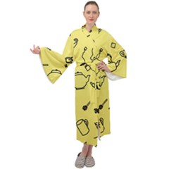 Tea Seamless Pattern Teatime Maxi Tie Front Velour Kimono